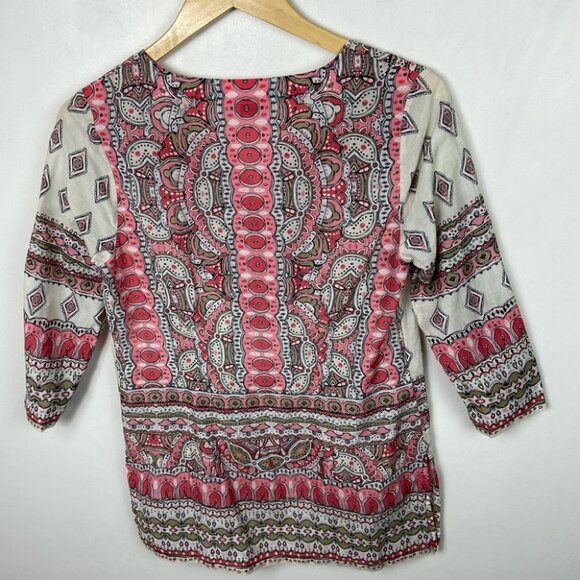 Tommy Bahama Silk Blend Bohemian Hippie Peasant Blouse Size XS Pink Print Boho - Picture 16 of 16